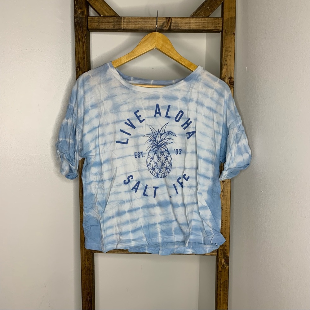 Salt Life Light Blue Tie-Dye Cropped Tee M